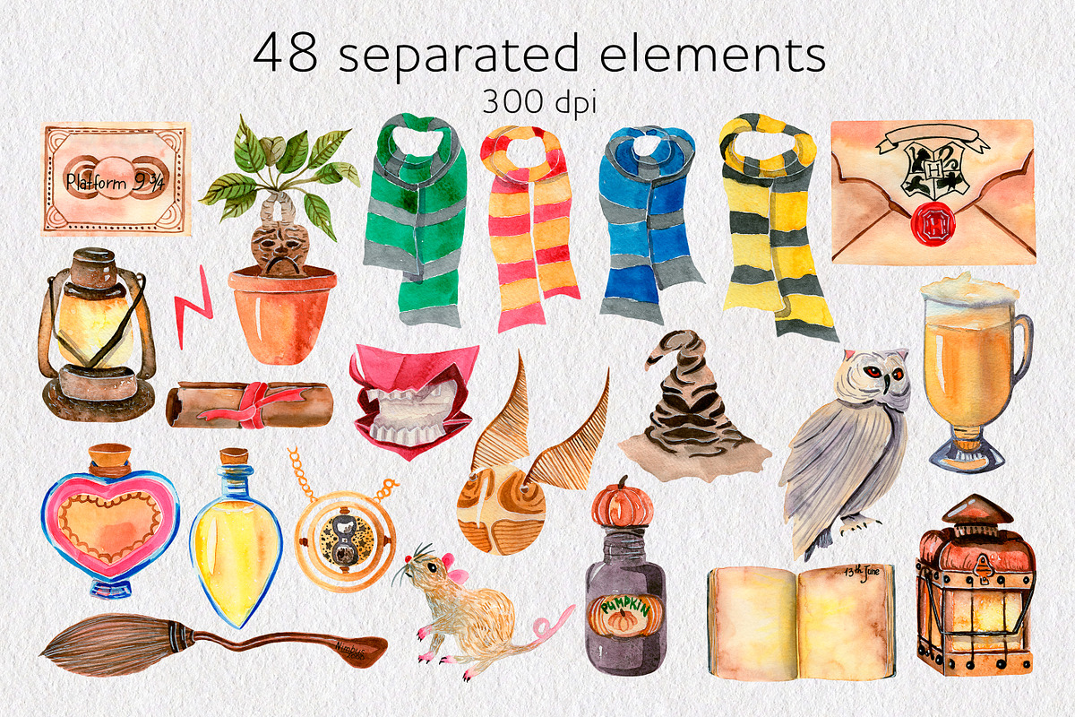 Magic school watercolor clipart, an Education Illustration by AnastasiaWatercolor (Photo 2 of 9)