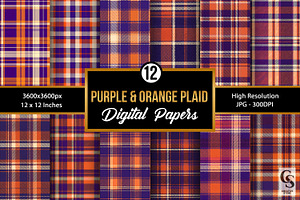 Purple Orange Plaid Seamless Pattern