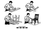 Man making a wooden chair, a Person Illustration by Vectorlina (Thumbnail 1 of 3)