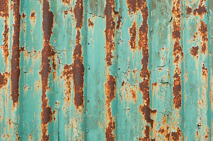 Weathered rusty metal wall with peeling turquoise paint Generative AI, a Holiday Photo by José Manuel Gelpi