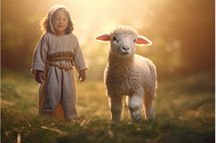 Small lamb with Jesus Christ, an Animal Photo by Neirfy