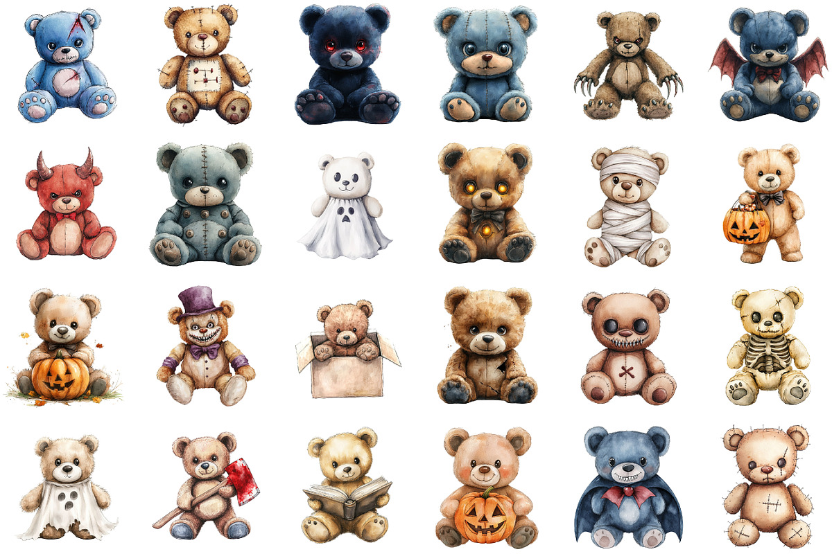 Halloween Scary Teddy Bear Clipart, an Illustration by Sublimation Artist (Photo 2 of 6)