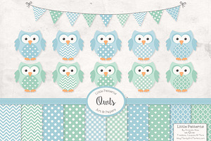 Blue Mint Owls and Patterns, an Animal Illustration by Amanda Ilkov