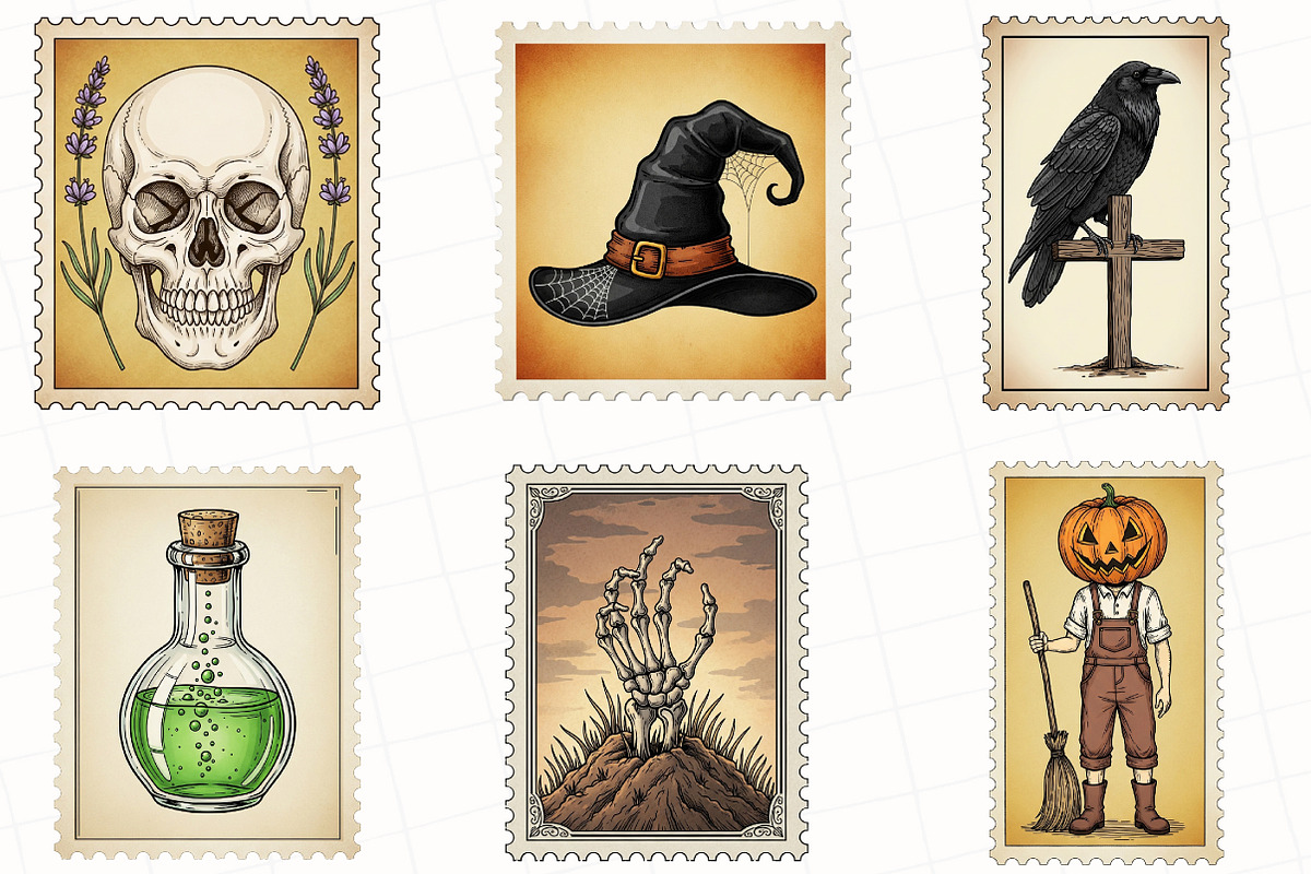 Vintage Halloween Postage Stamp PNG, an Illustration by OK Design (Photo 4 of 5)
