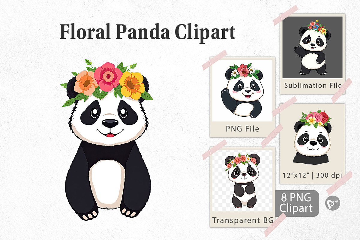 Floral Panda Clipart, a Graphic by Artnoy (Photo 1 of 5)