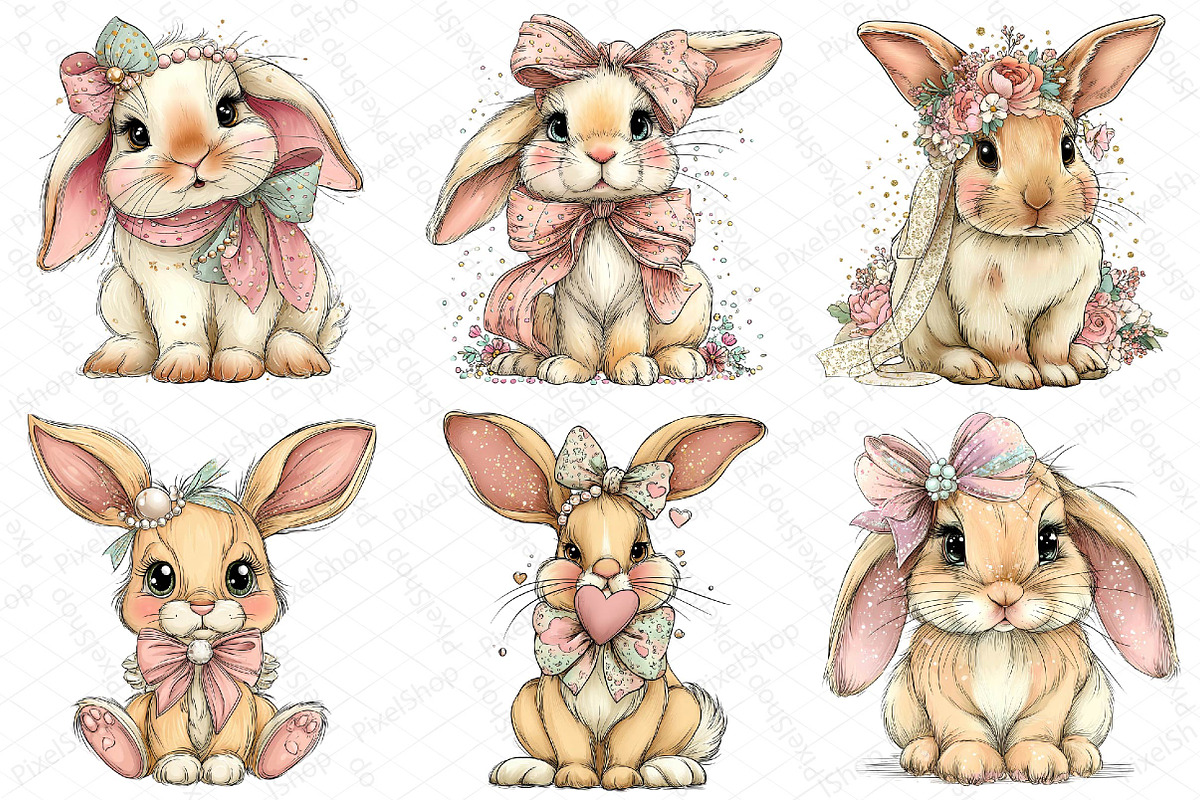 Glitter Easter Bunny Coquette Clipar, an Illustration by DreamPrint404 (Photo 6 of 6)