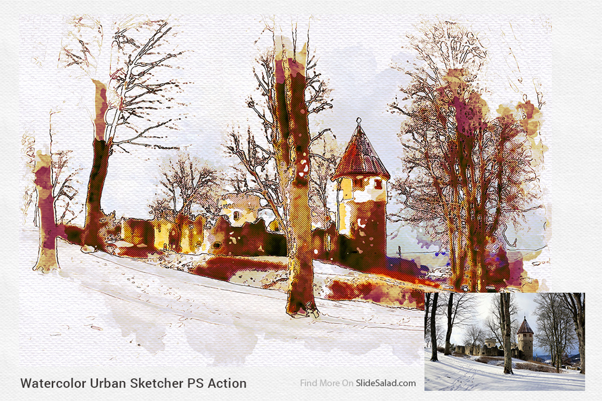 Watercolor Urban Sketcher PS Action, an Action Add-On by SlideSalad (Photo 20 of 21)