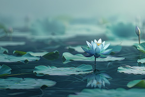 Blue lotus standing tall among soft, a Photo by LOGOCREATIVE