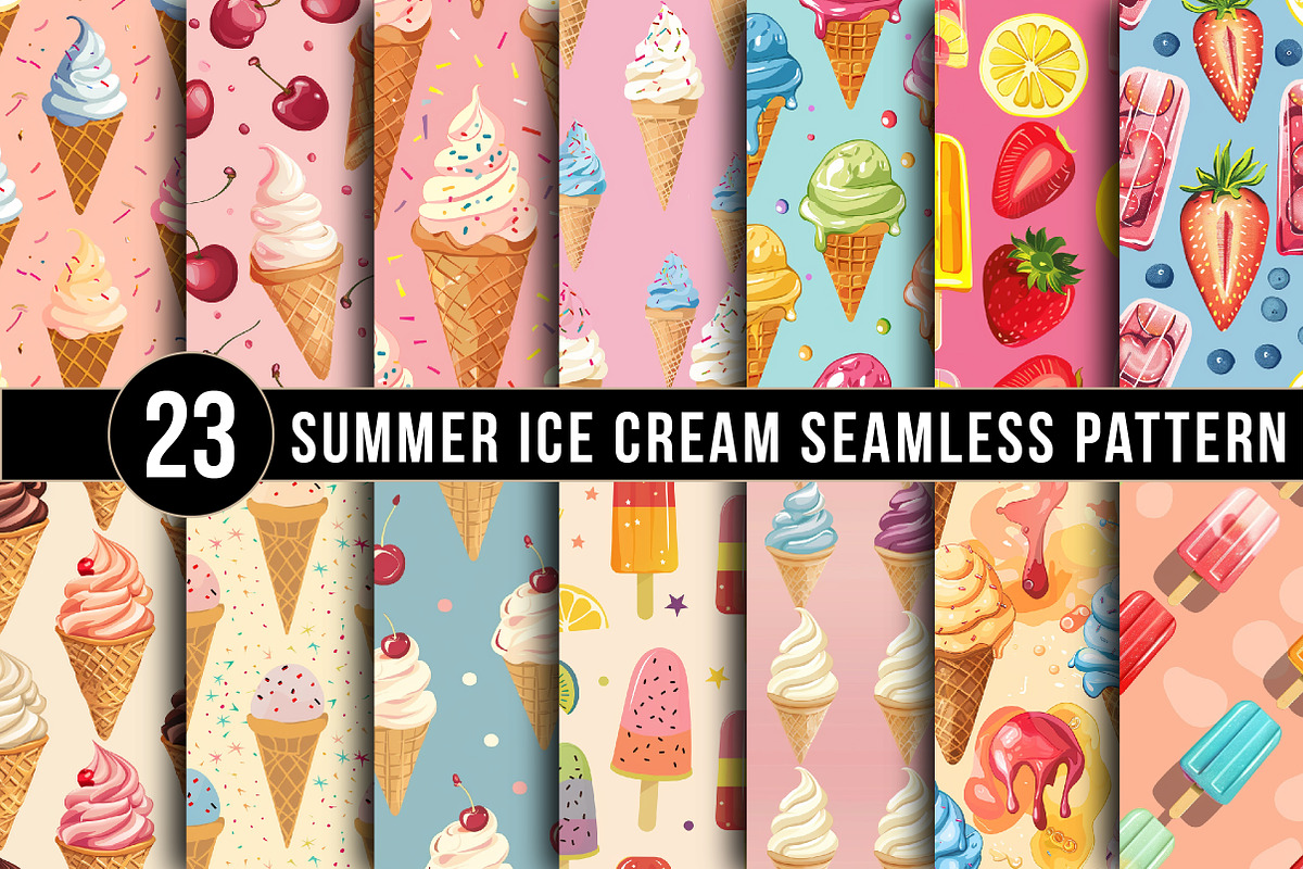 Summer Ice Cream Seamless Pattern, an Illustration by DreamArtGraphic (Photo 1 of 5)
