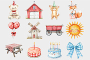 Watercolor Farm Birthday Clipart, a Seasonal Illustration by Design Market (Thumbnail 4 of 4)