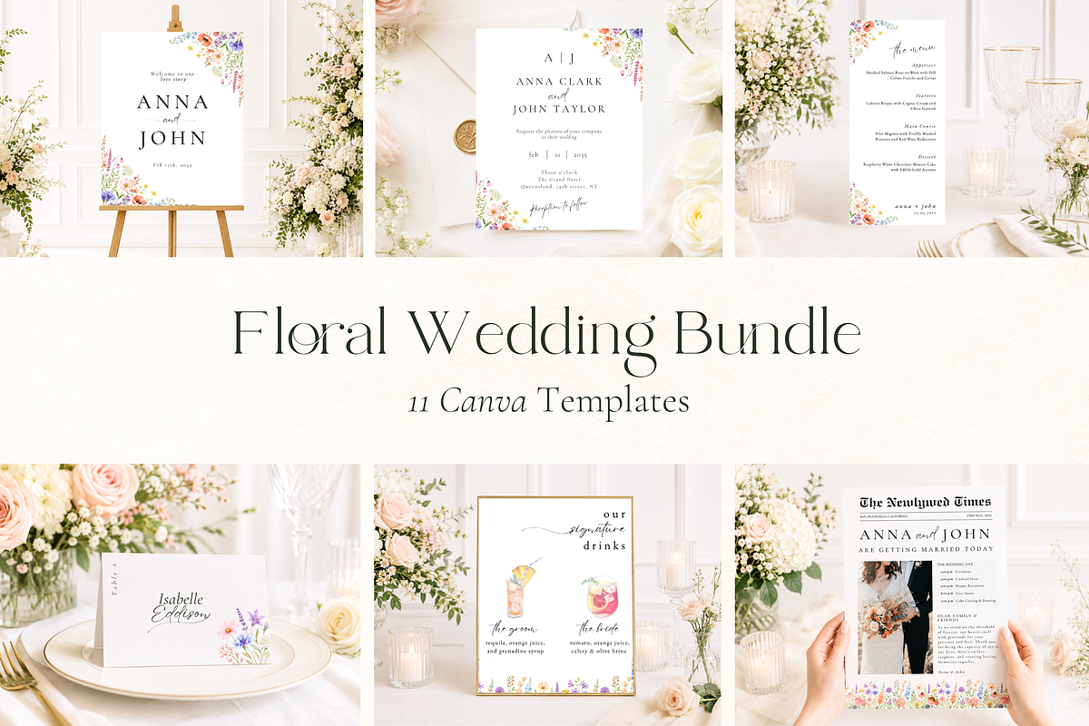 Floral Wedding Bundle for Canva, a Stationery Template by Matisse Studio (Photo 1 of 9)