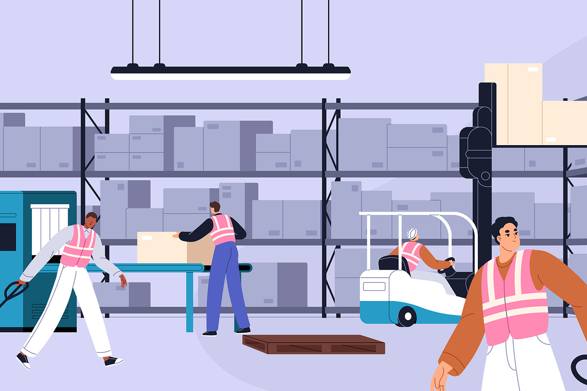 Loaders work at storage warehouse, a Work Illustration by PaperTrident (Photo 4 of 4)