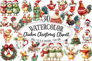 Funny Chicken Christmas Clipart PNG