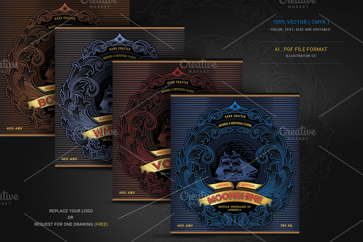Whiskey, Vodka, Moonshine Label, a Branding & Logo Template by Shwet Art (Photo 2 of 5)