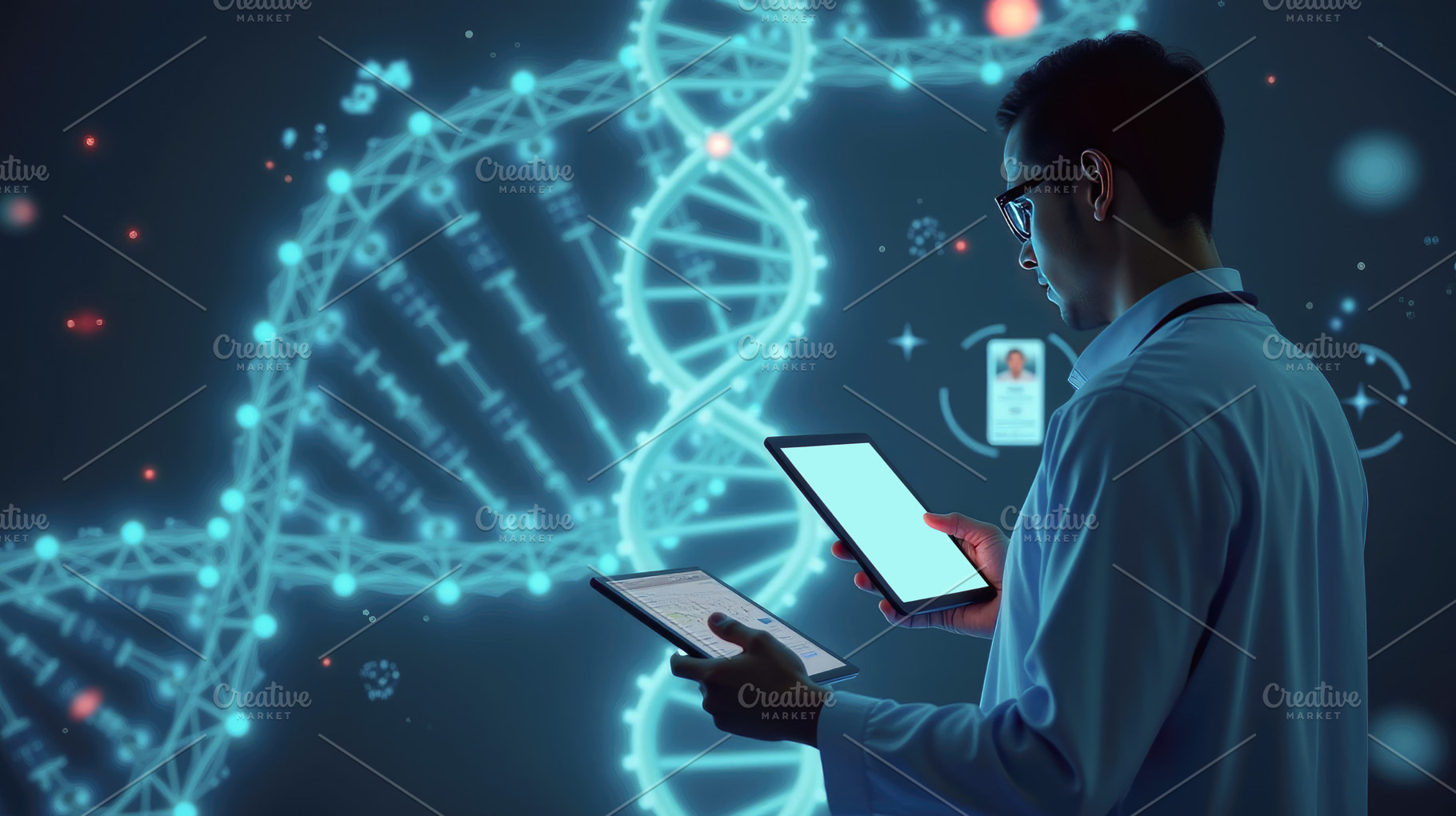 Doctor analyzing genetic data on a d, a Health & Medical Photo by Perpis