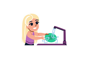 Cute little girl washing dishes in, an Illustration by pikepicture