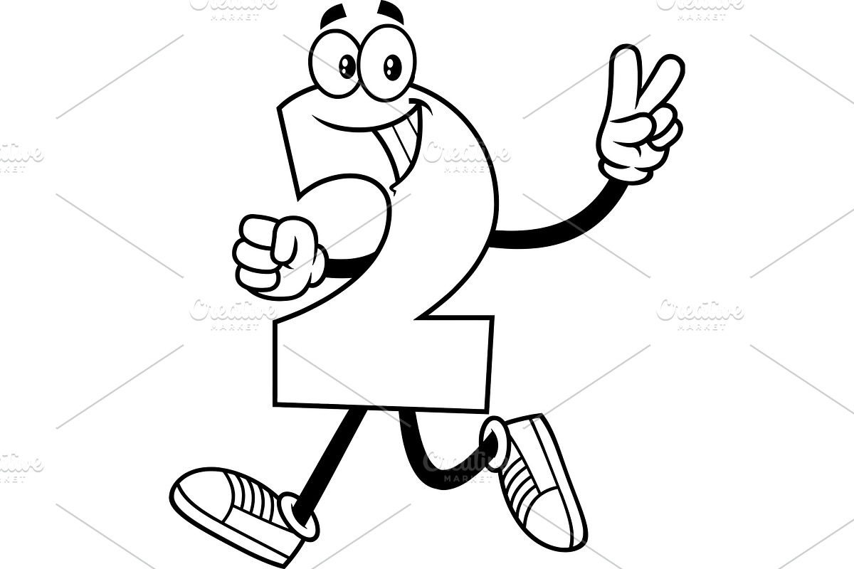 Outlined Funny Number Two 2, an Education Illustration by HitToon