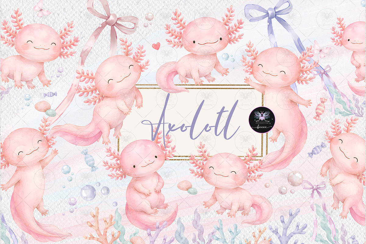 Cute Axolotl Clipart Watercolor, an Animal Illustration by BigCakeBee (Photo 1 of 4)