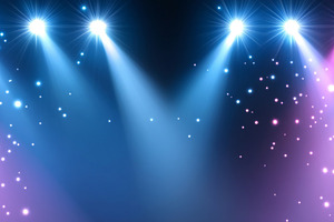 Blue and purple disco light rays in neon banner stage spotlights, a Photo by Dvoevnore photos