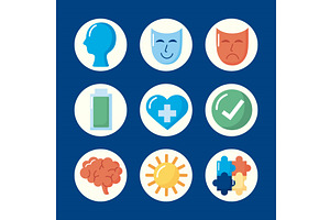 nine mental health icons, a Healthcare Illustration by studiogstock