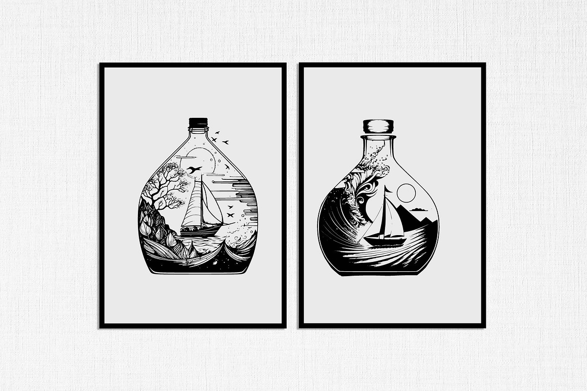 sailboat in bottle stencil v1, a Decorative Illustration by TaKong Magics (Photo 4 of 5)
