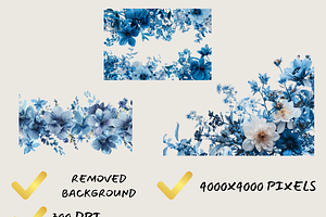 DUSTY BLUE BOHO FLORAL CLIPART