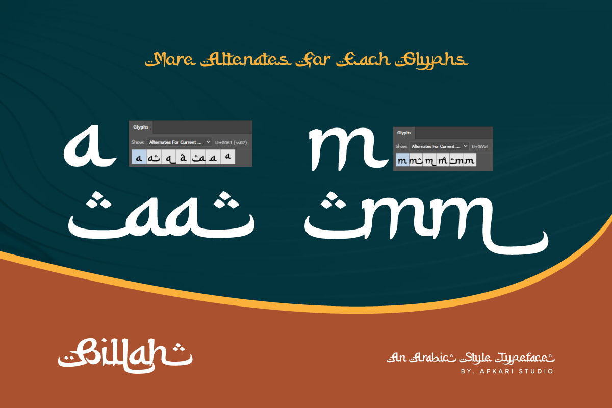 Billah - An Arabic Style Typeface, a Handwritten Font by Afkari Studio (Photo 3 of 13)