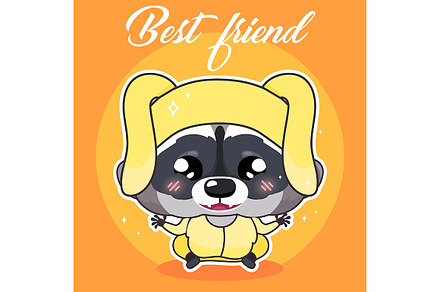 Cute raccoon kawaii character, a Poster Template by The img