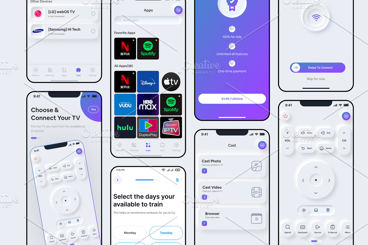 TV Remote Control Neomorphism UI Kit, an UI Kit Template by DesignBox