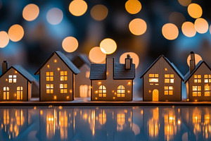 Cozy Miniature Village with Warm Lights and Bokeh Background, an Abstract Photo by Natalia Klenova's Shop