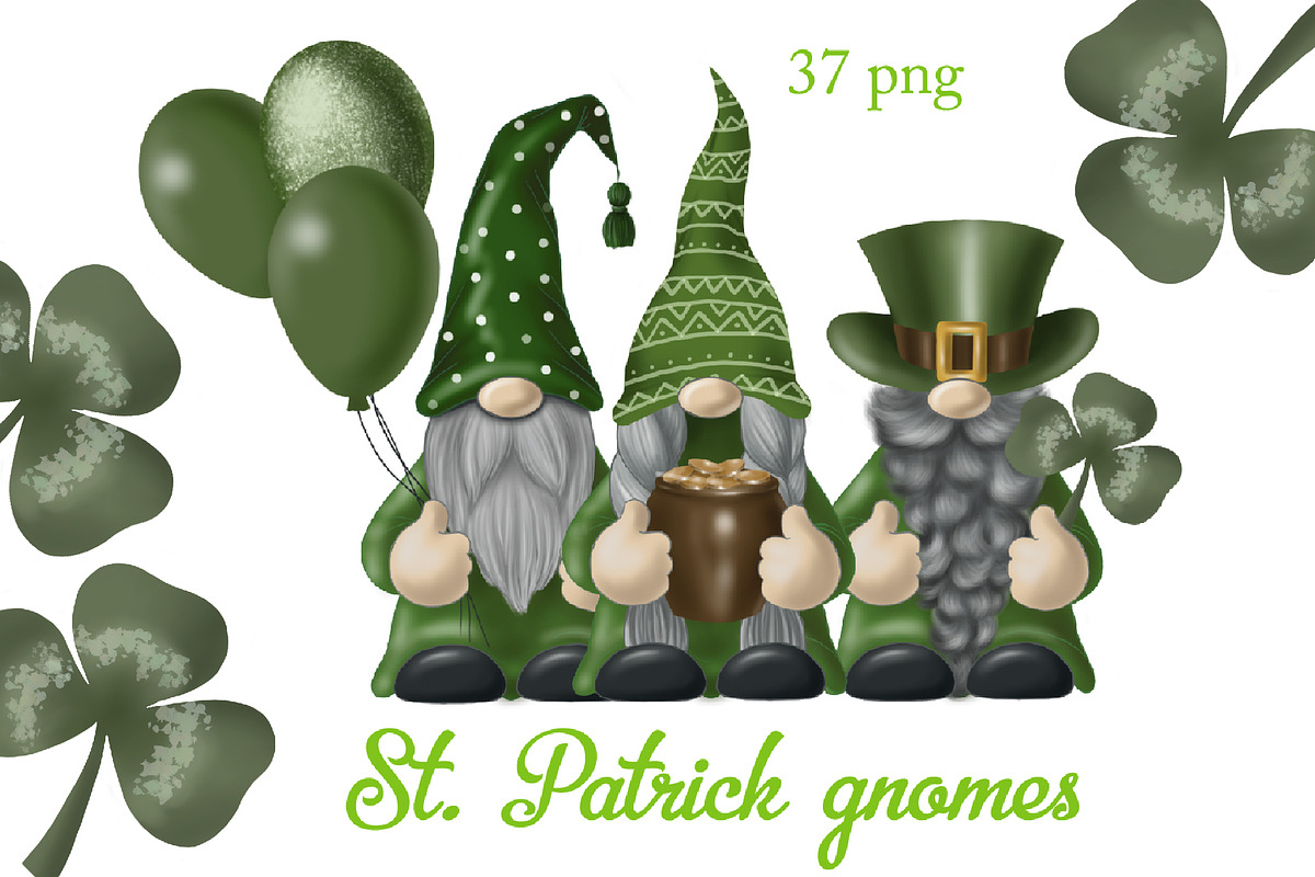 St Patrick gnomes clipart png, an Illustration by KupalinaArt (Photo 1 of 5)