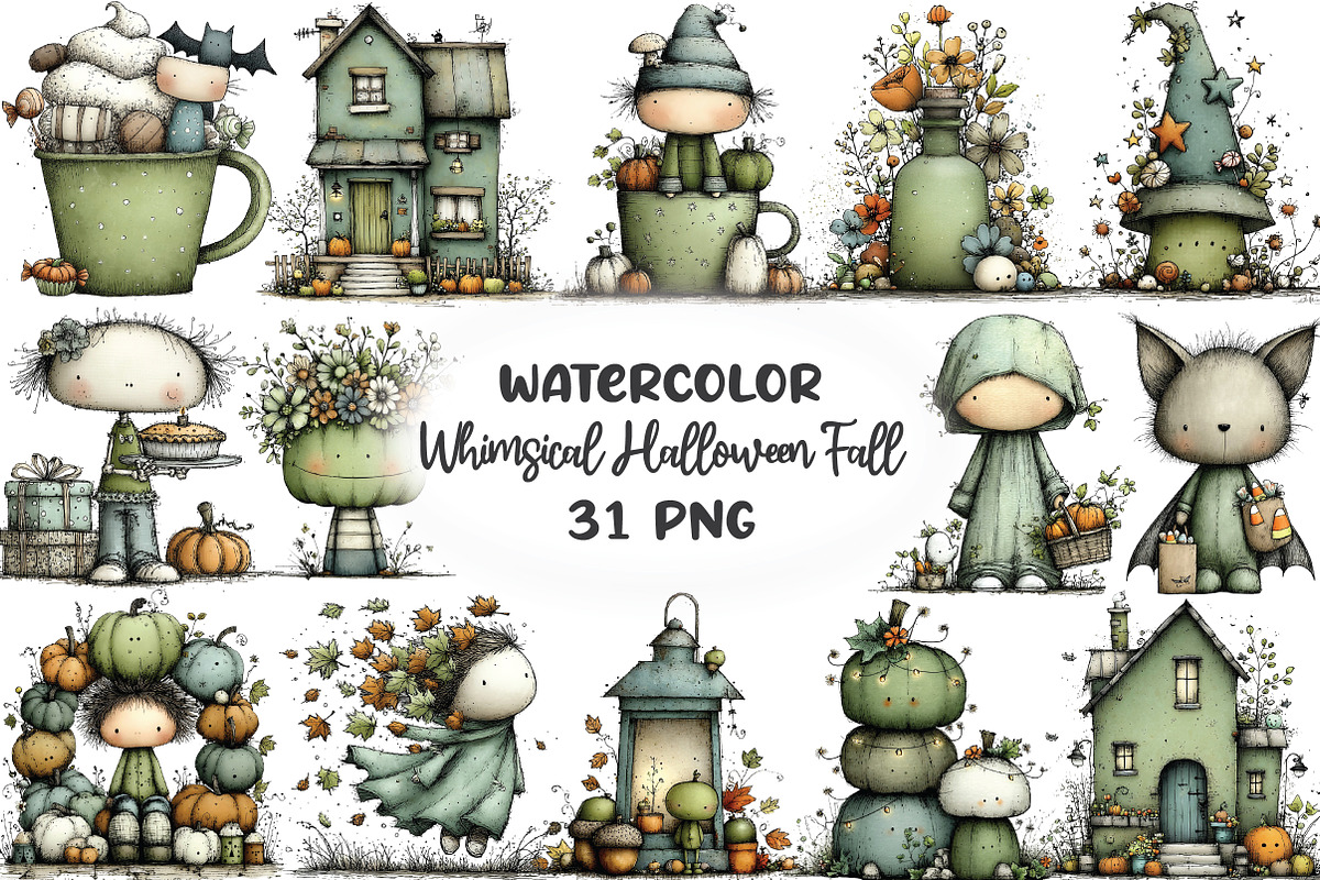 Whimsical Halloween Fall Clipart, an Illustration by CraftArtStudio (Photo 1 of 6)