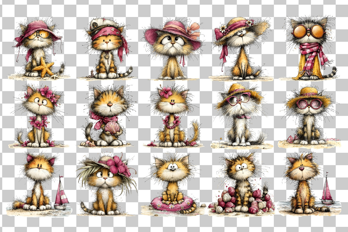 Beach Cat PNG Clipart Watercolor, a Seasonal Illustration by Nicolle's Colorful Art (Photo 3 of 4)