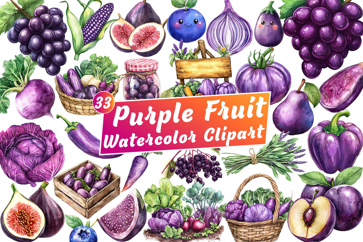 Watercolor Purple Fruit Clipart, an Illustration by Libby Wishes (Photo 1 of 5)