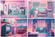 12 Pastel Vaporwave Bedrooms (Lofi), a Background Graphic by HipFonts (Thumbnail 4 of 4)
