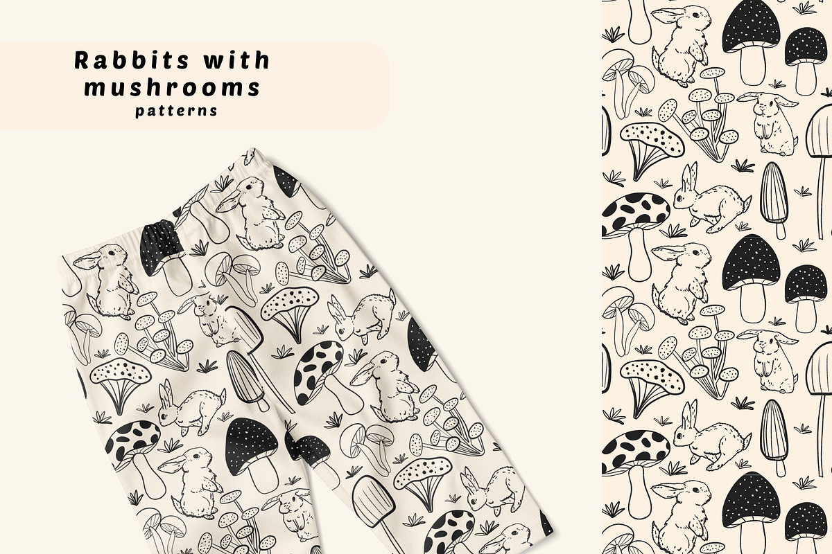 Rabbits with mushrooms, a Pattern Graphic by AnnaEshka (Photo 1 of 2)