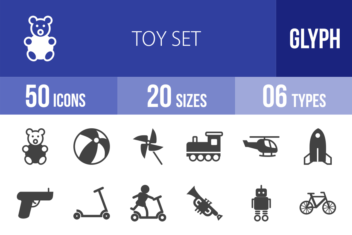 50 Toy Set Glyph Icons
