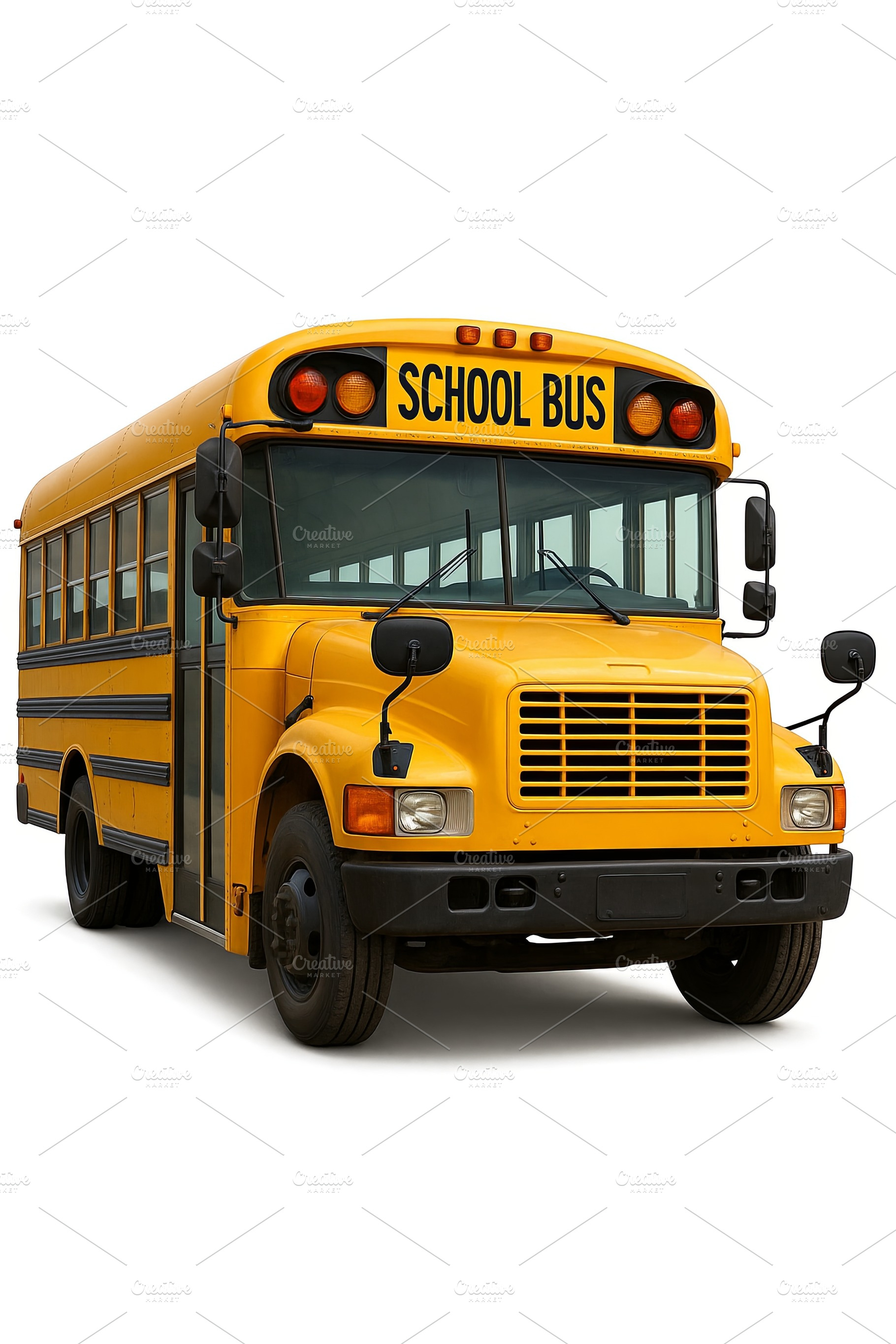 Yellow school bus isolated on white, a Photo by Dvoevnore photos
