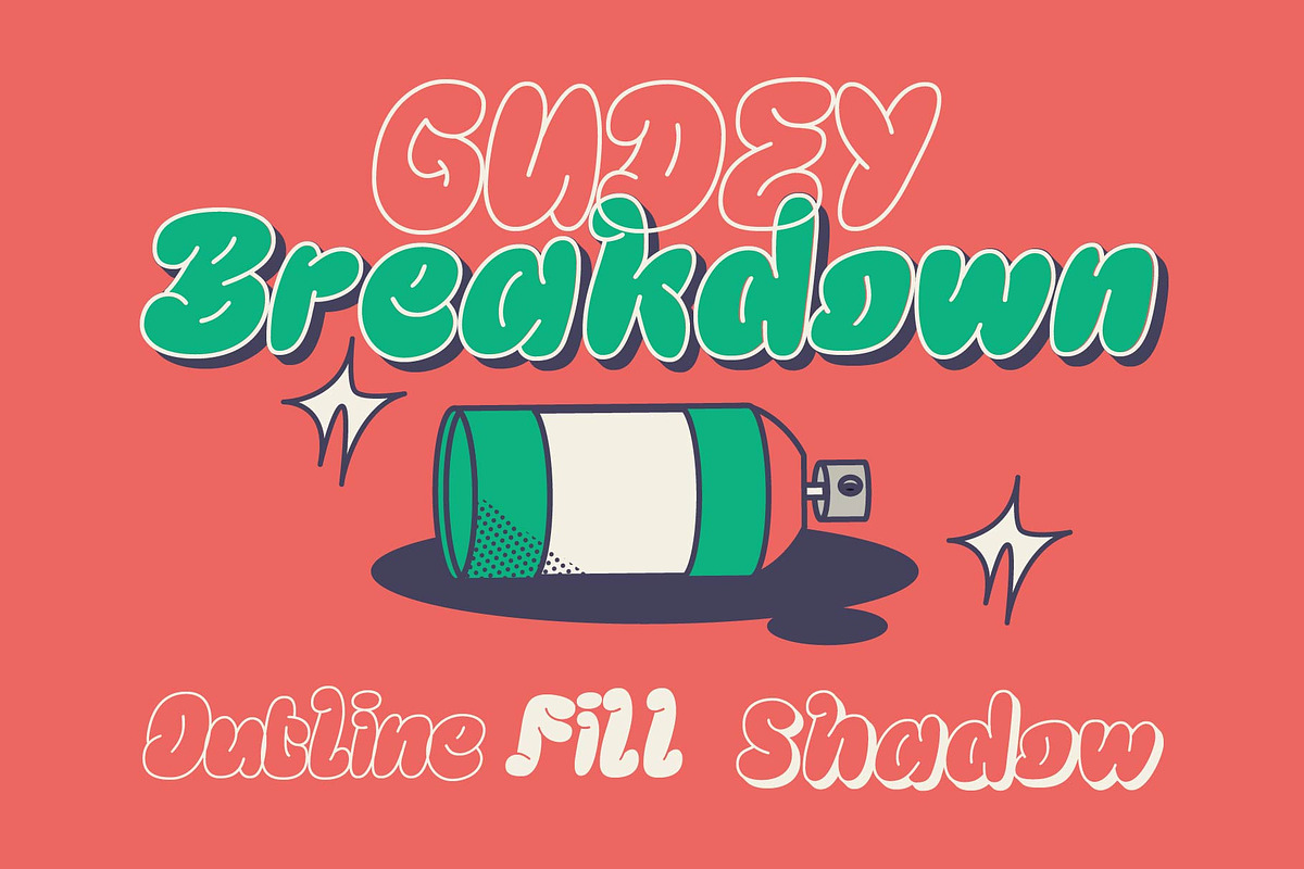 Gudey – Funky Layered Font, a Font by Tiptop Graphic (Photo 3 of 10)