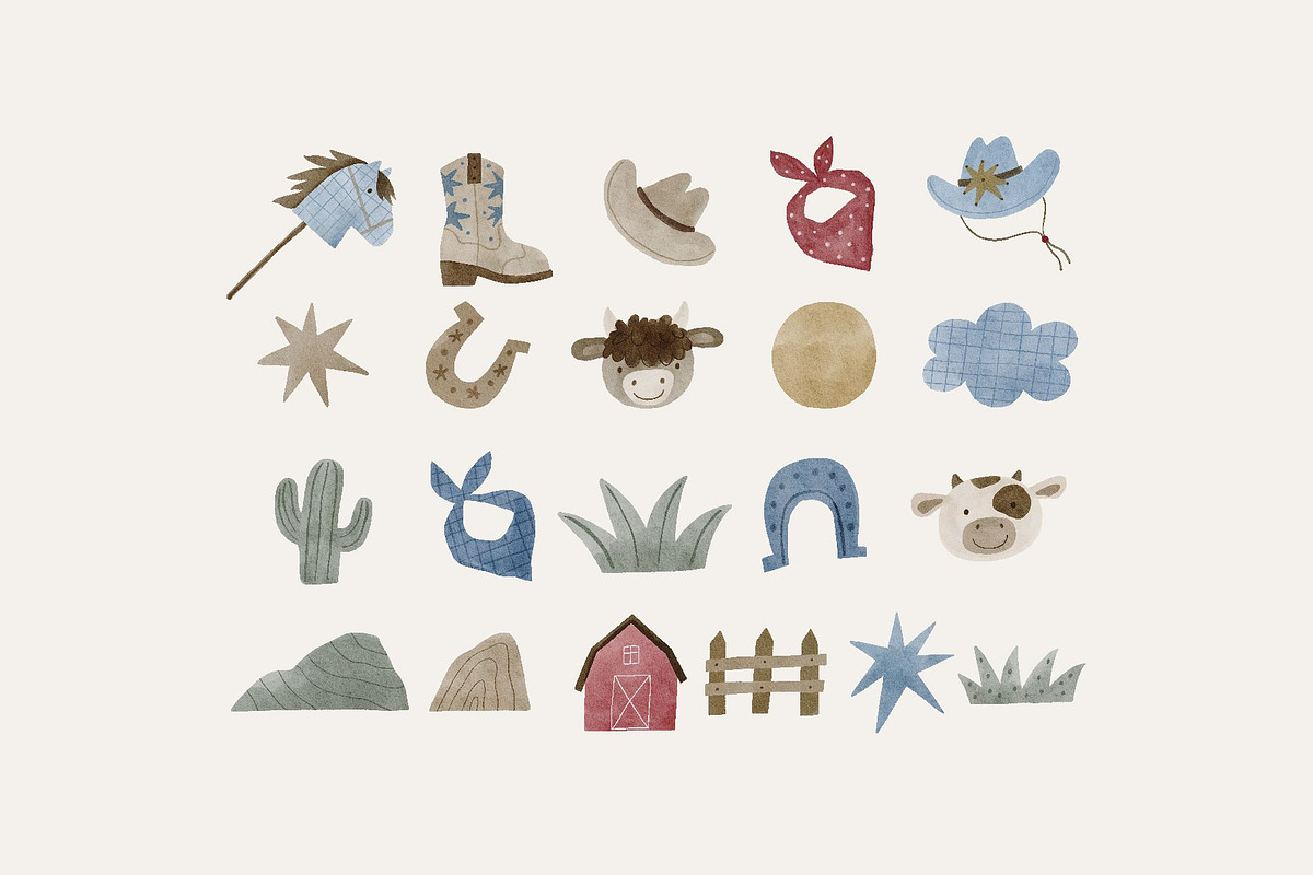 Western Watercolor Nursery Clipart, a Decorative Illustration by Cute And Wild (Photo 2 of 6)