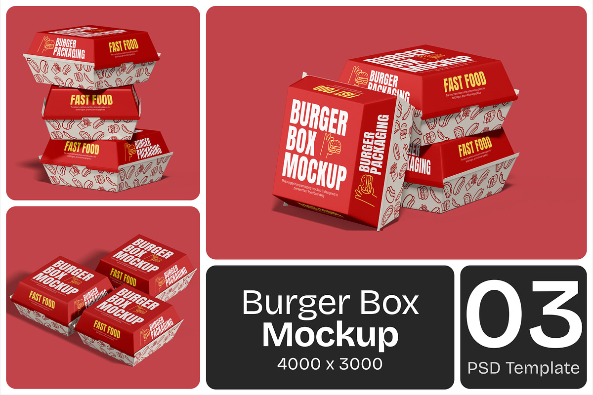 Burger Box Packaging Mockup, a Packaging Mockup by Permadi Creative (Photo 1 of 5)