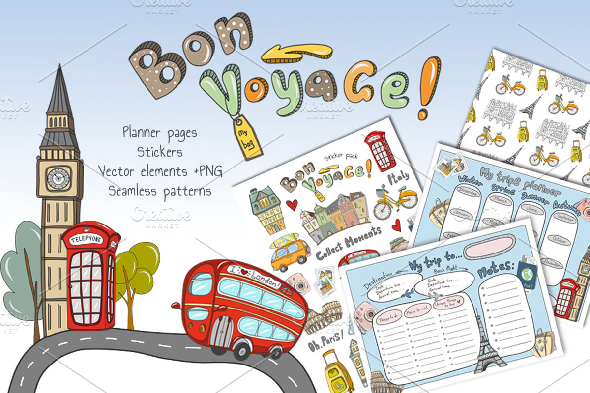 Bon voyage vector set, an Illustration by artdreamer (Photo 1 of 6)