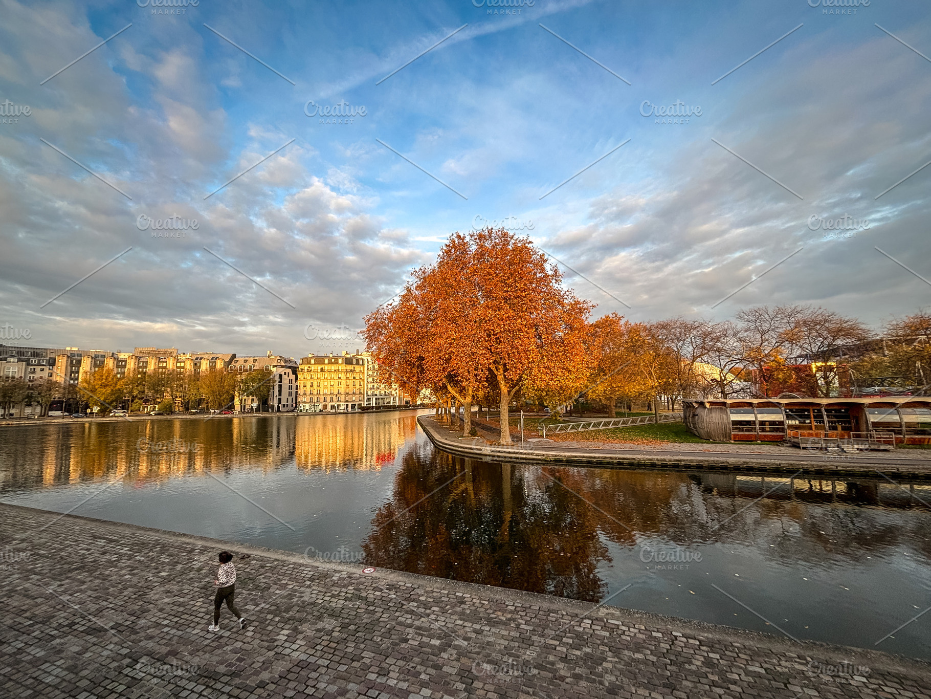Evening light over Ourcq canal in Paris France, an Architecture Photo by GoodGoods
