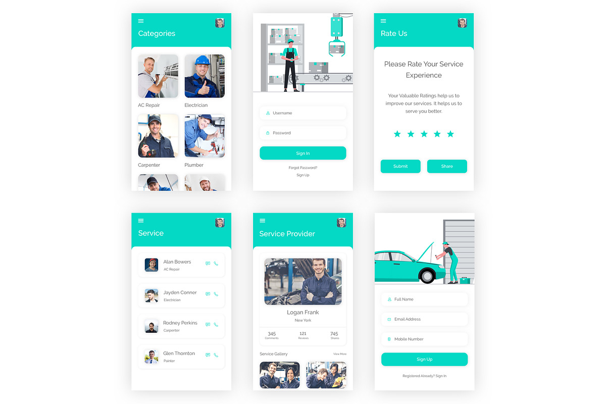 WeServe: Home Services Photoshop App, an UI Kit Template by themelove (Photo 8 of 11)