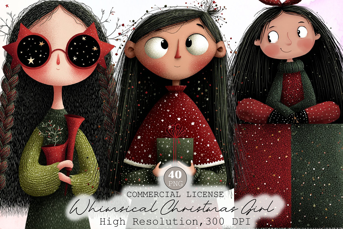 Whimsical Christmas Girl Clipart, an Illustration by Sublimation Artist (Photo 1 of 6)