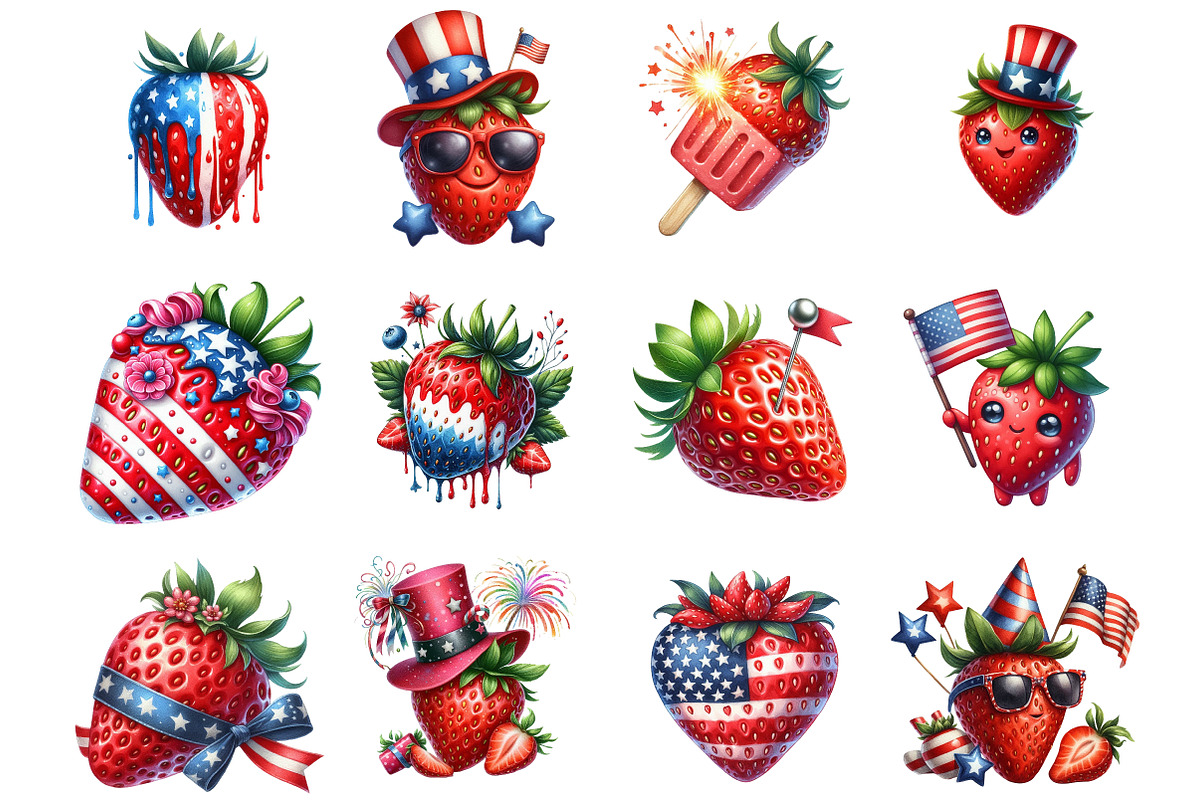 4th of July Strawberry Clipart, an Illustration by DreamArtGraphic (Photo 2 of 4)