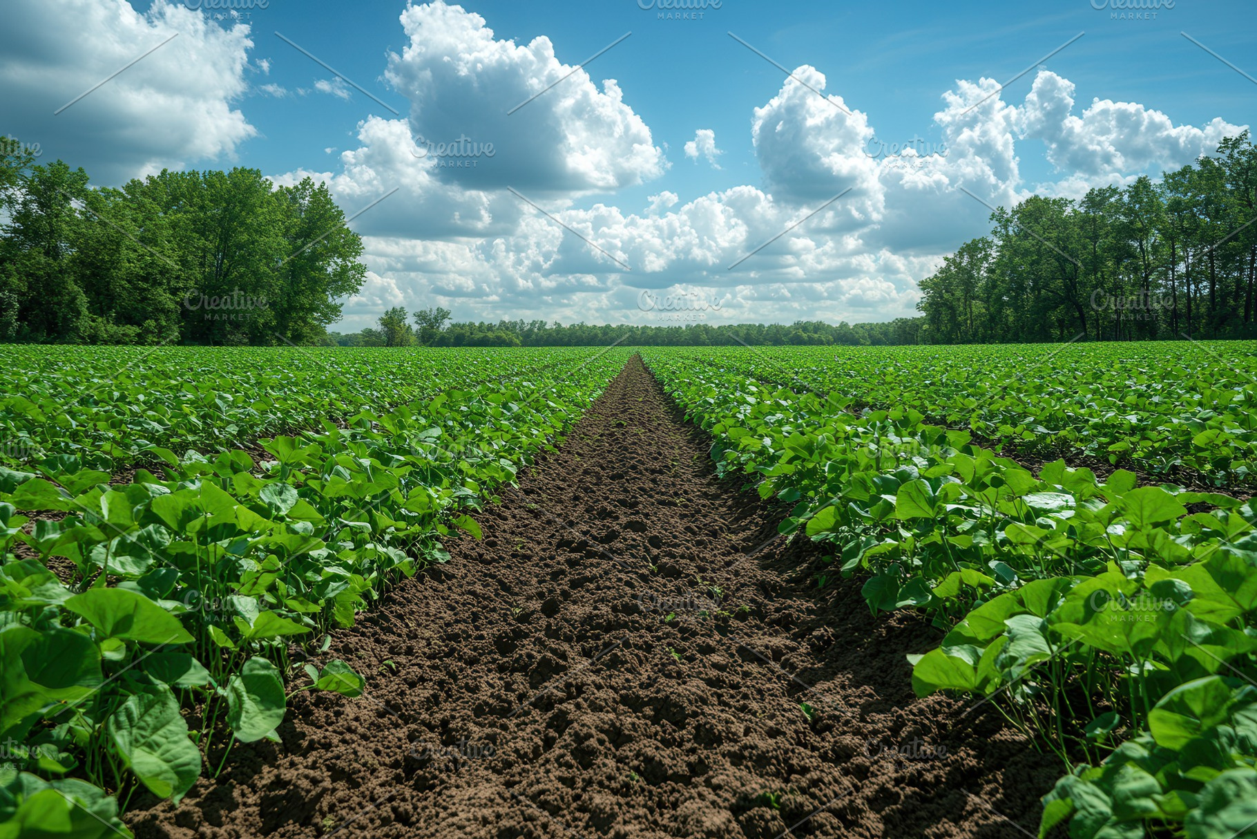 Lush green crop field stretches unde, a Photo by Tanuart