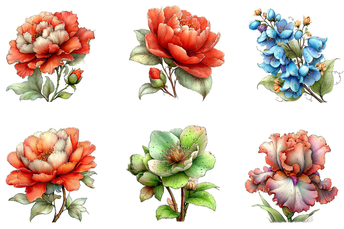 Whimsical Spring Flower Clipart, an Illustration by CreationArt (Photo 2 of 7)