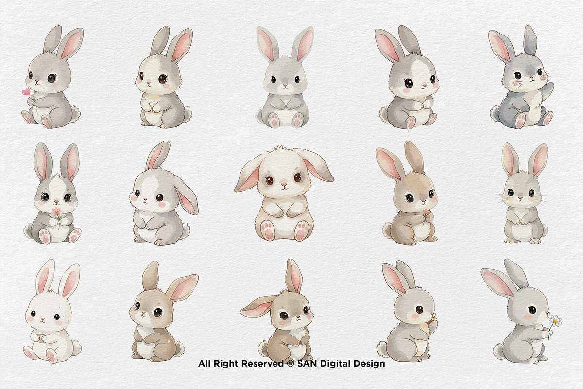 15 Bundle Watercolor Baby Rabbit, an Animal Illustration by Morspective (Photo 8 of 8)