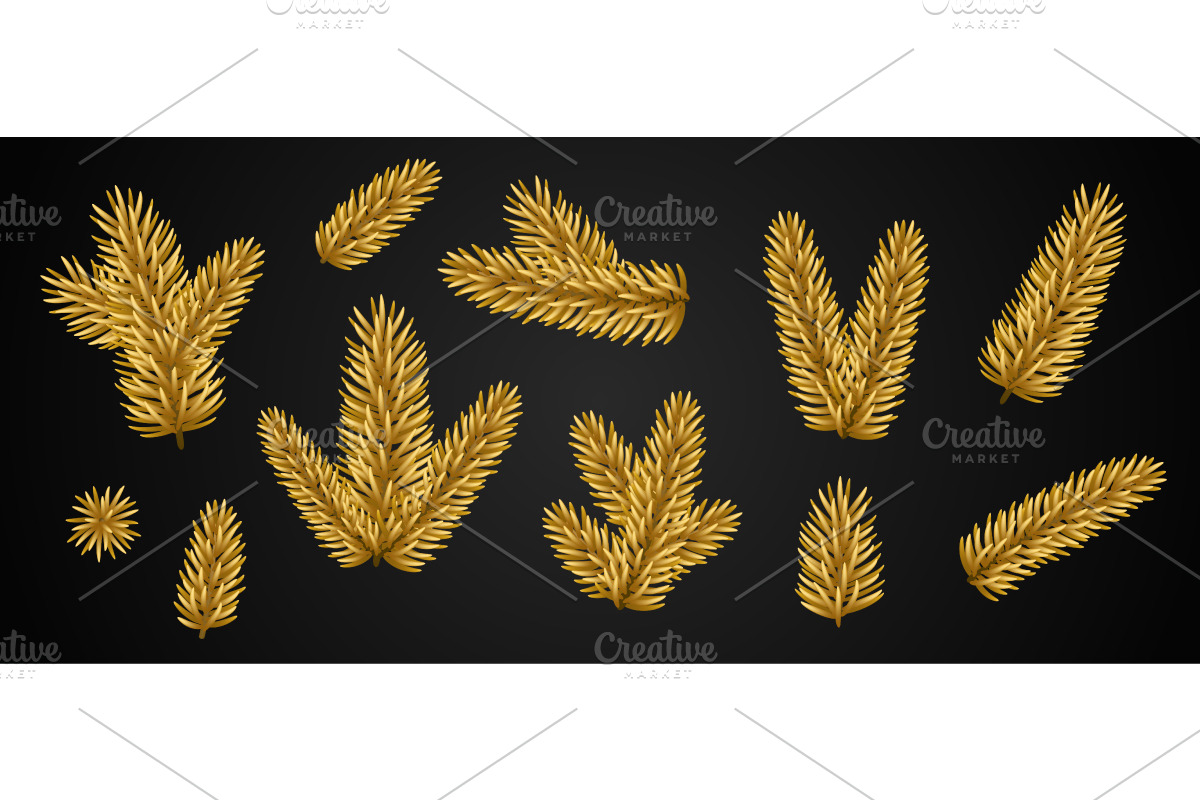 Christmas fir tree golden branches, a Decorative Illustration by kotoffei